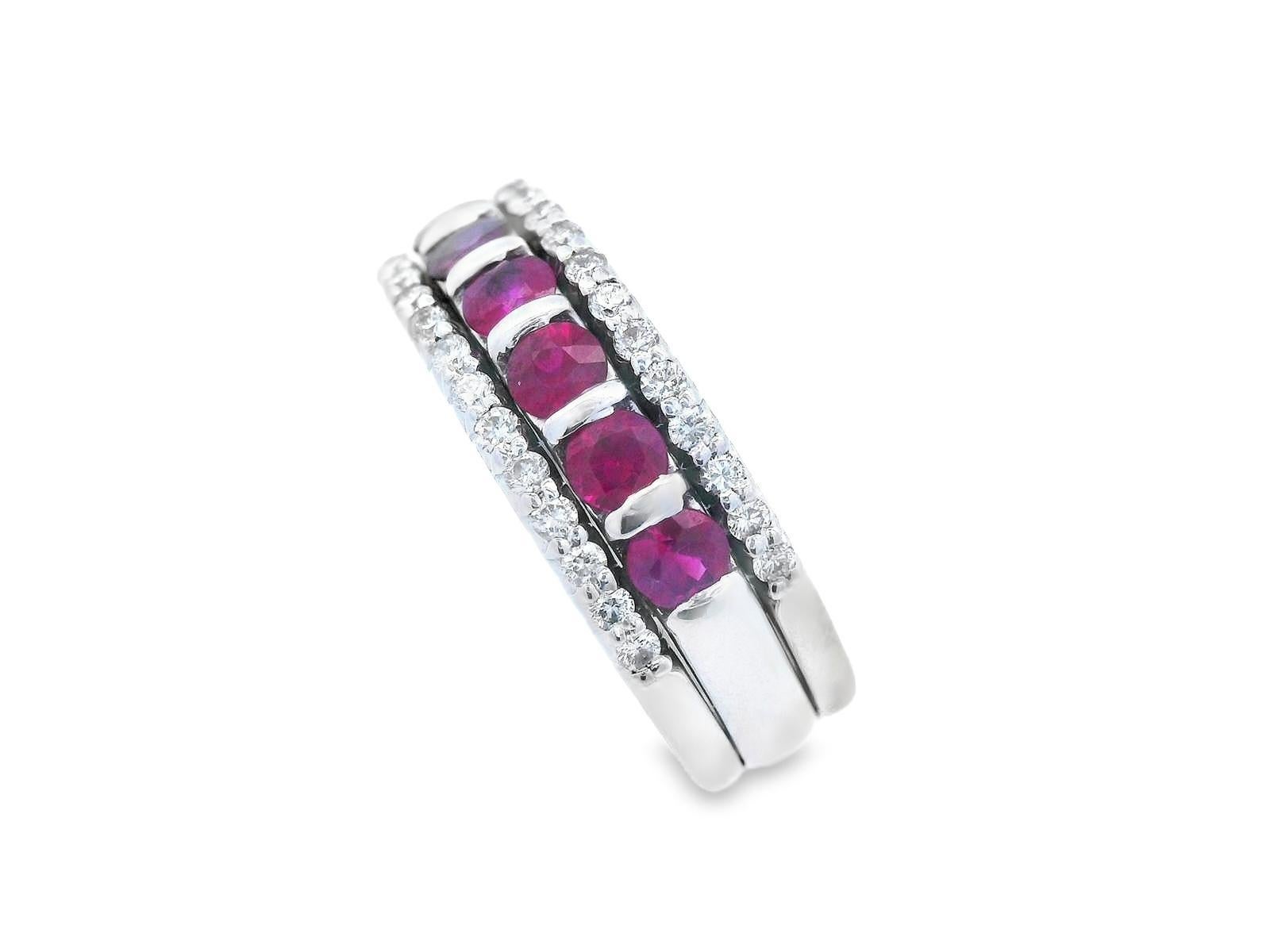 Women's 14k White Gold Ruby & Diamond Stacking Band For Sale