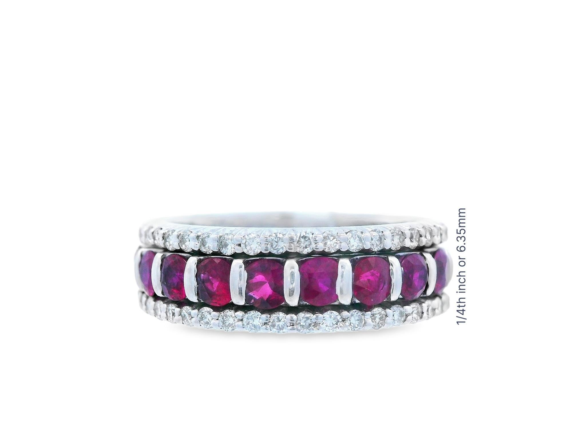 14k White Gold Ruby & Diamond Stacking Band For Sale 2