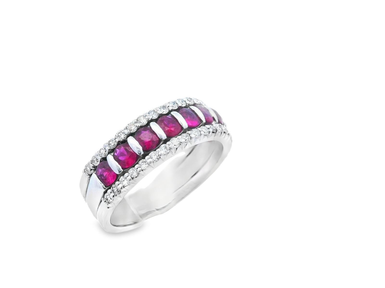 14k White Gold Ruby & Diamond Stacking Band For Sale 4