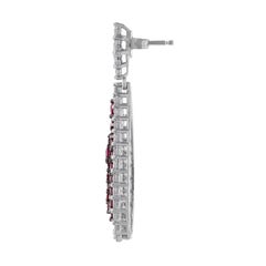 14K White Gold Ruby Diamond Teardrop Earrings, 4.40ct