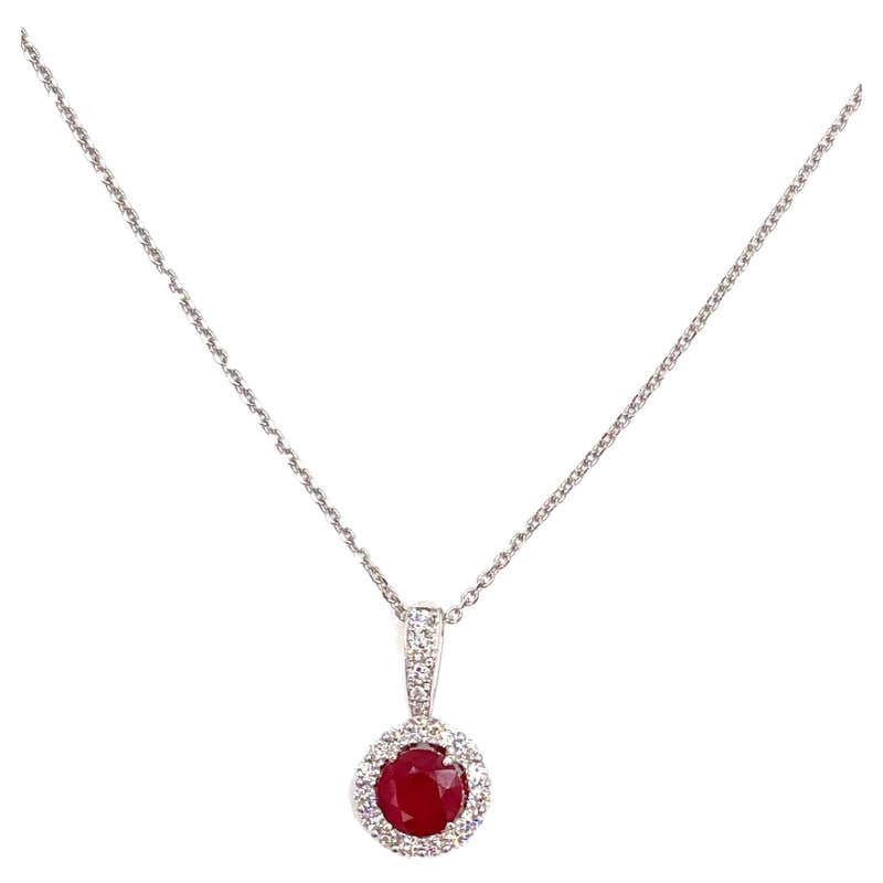 Ruby with Diamond Pendant Set in 18 Karat White Gold Settings For Sale ...