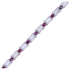 Bracelet tennis en or blanc 14 carats avec rubis et morganite, 14,13 carats.