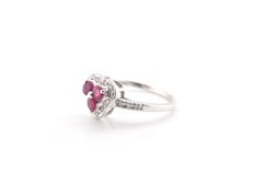14 Karat White Gold Ruby Trio and Diamond Ring