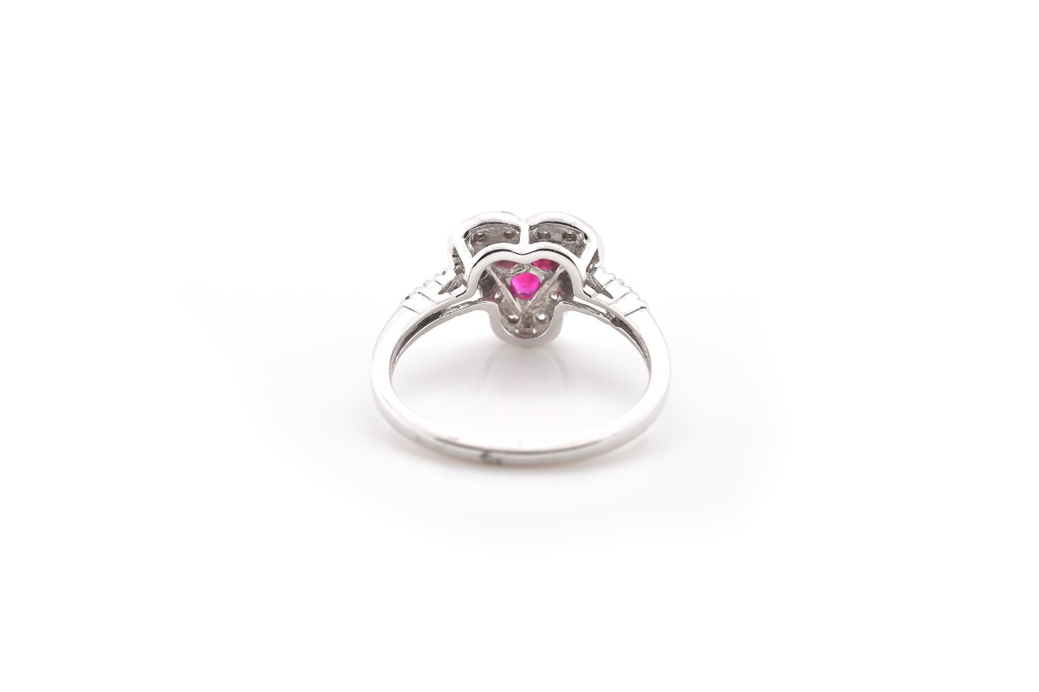 14 Karat White Gold Ruby Trio and Diamond Ring In Excellent Condition For Sale In Scottsdale, AZ