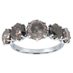 14K White Gold Rustic 4.16 Carat Round Five Stone Salt and Pepper Diamond Ring