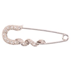 14k White Gold Safety Pin with Diamonds