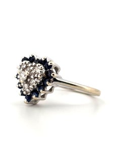 14K White Gold Saphire & Diamond Heart Ring