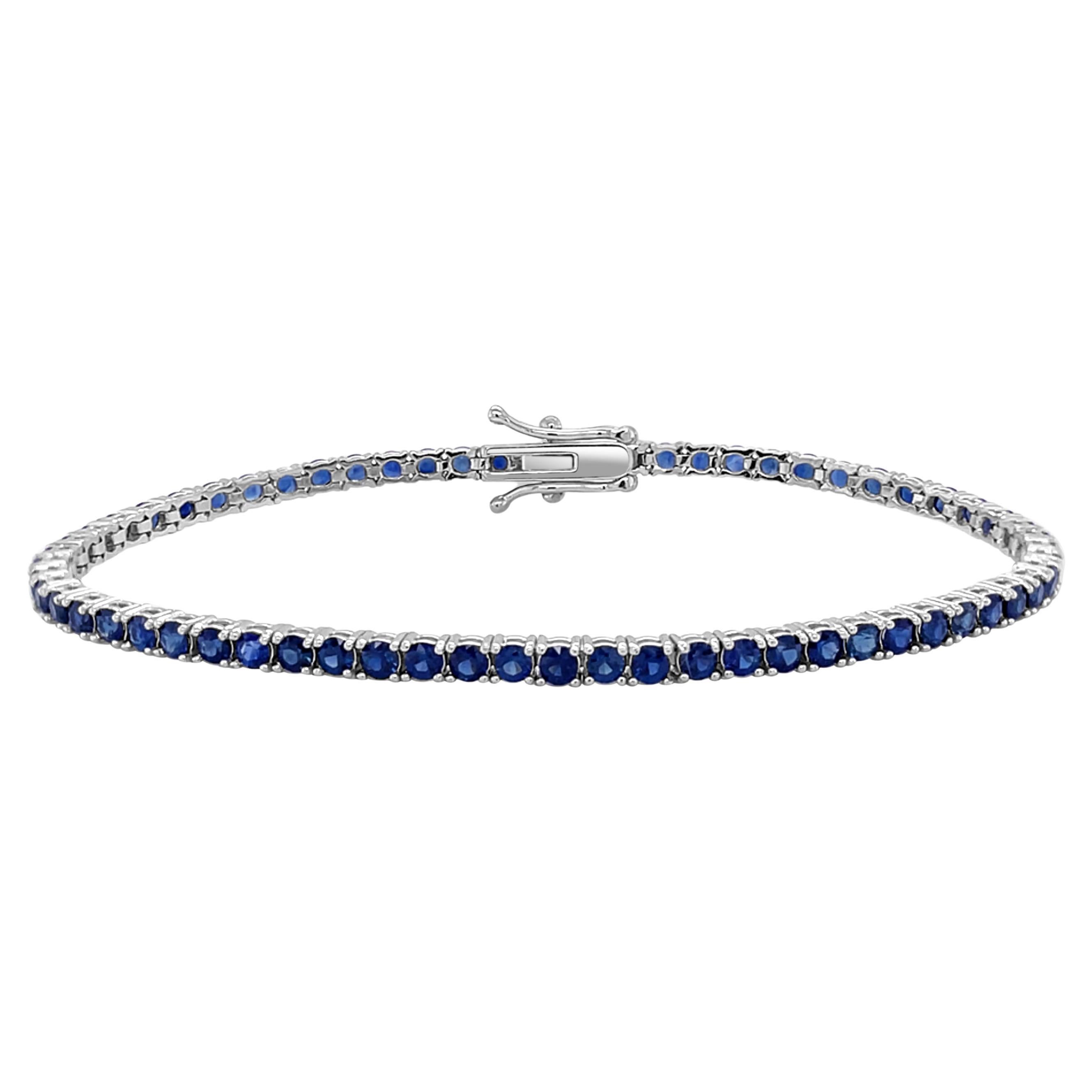 14K White Gold Sapphire 4.65ct Tennis Bracelet for Her For Sale