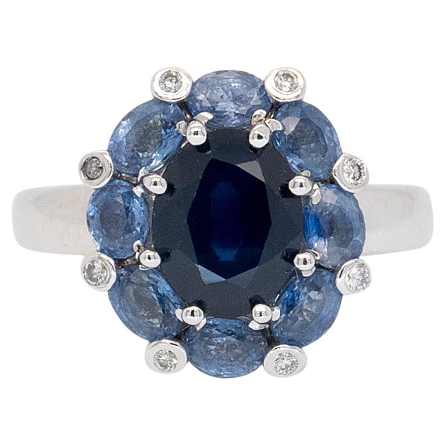 14k White Gold Sapphire 4.8ctw Ring For Sale
