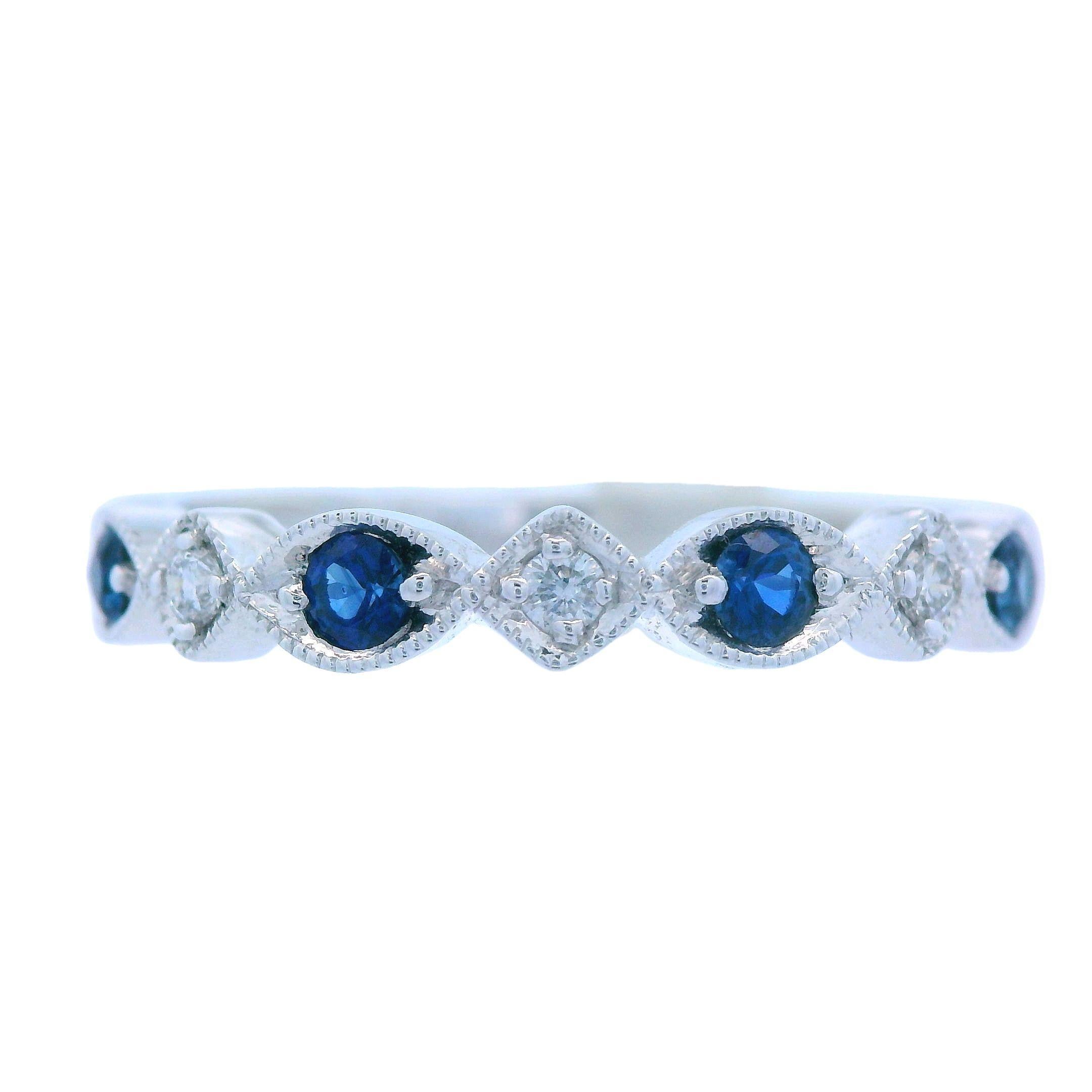 Round Cut 14k White Gold Sapphire and Diamond Band by Allison Kaufman For Sale