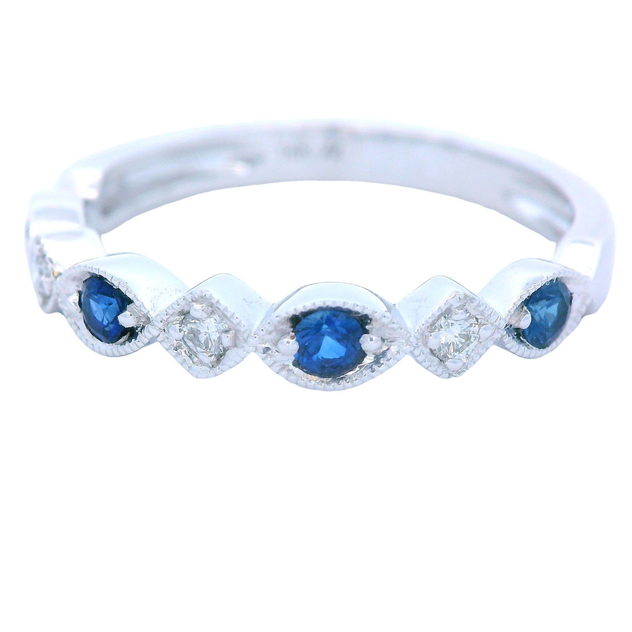14k White Gold Sapphire and Diamond Band by Allison Kaufman In Good Condition For Sale In Lexington, KY