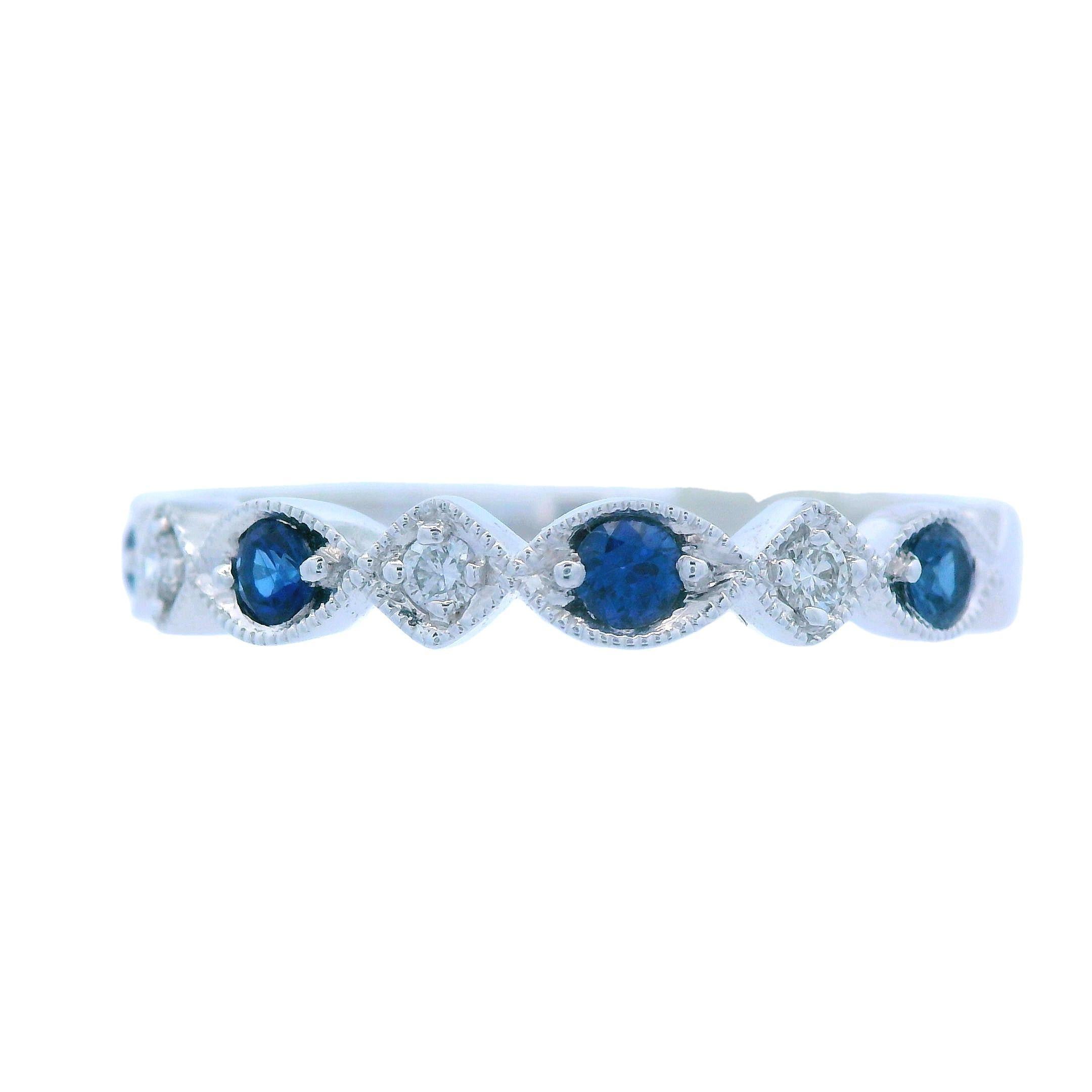 14k White Gold Sapphire and Diamond Band by Allison Kaufman For Sale 3