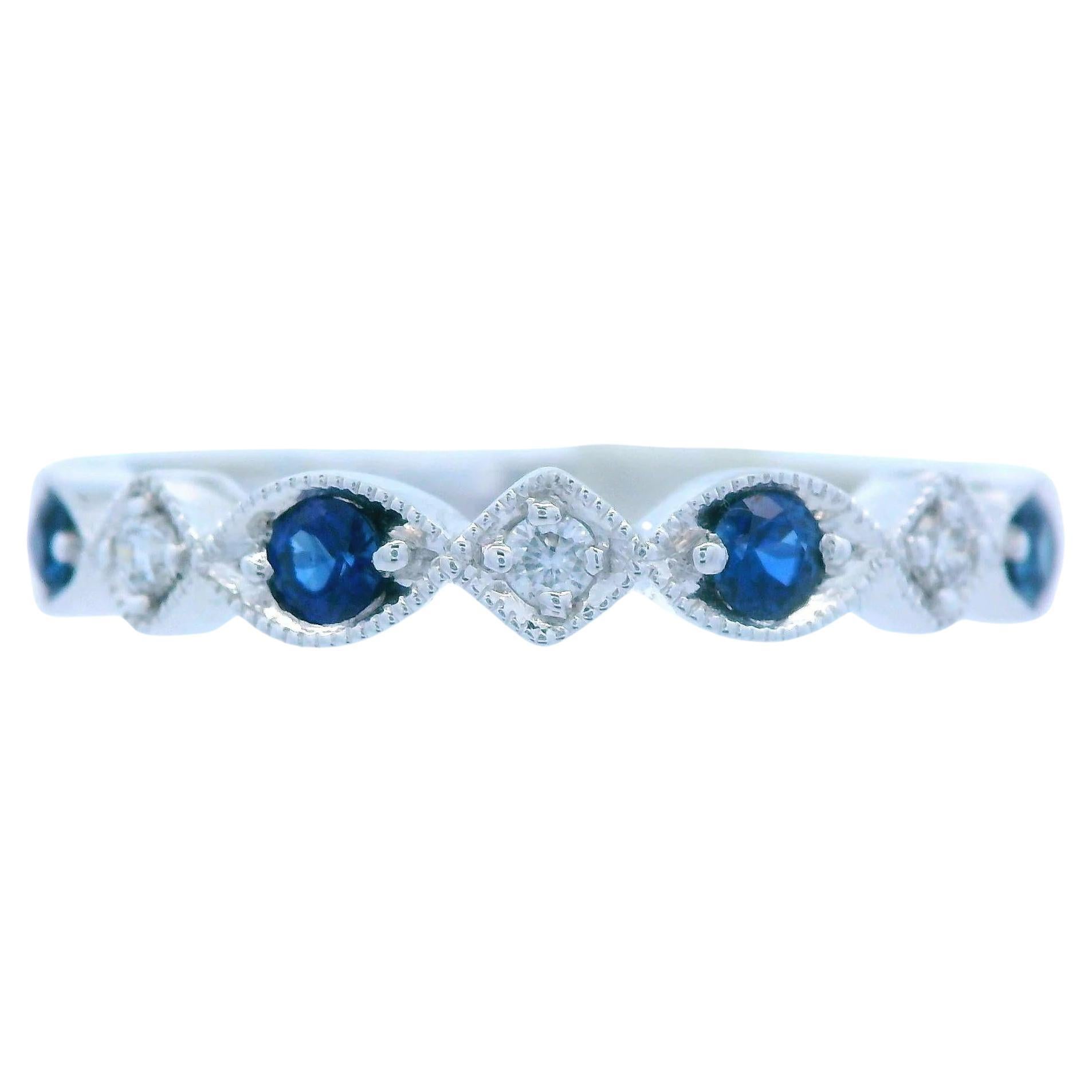 14k White Gold Sapphire and Diamond Band by Allison Kaufman For Sale