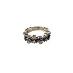 14K White Gold Sapphire and Diamond Band Ring Size 7  #23316