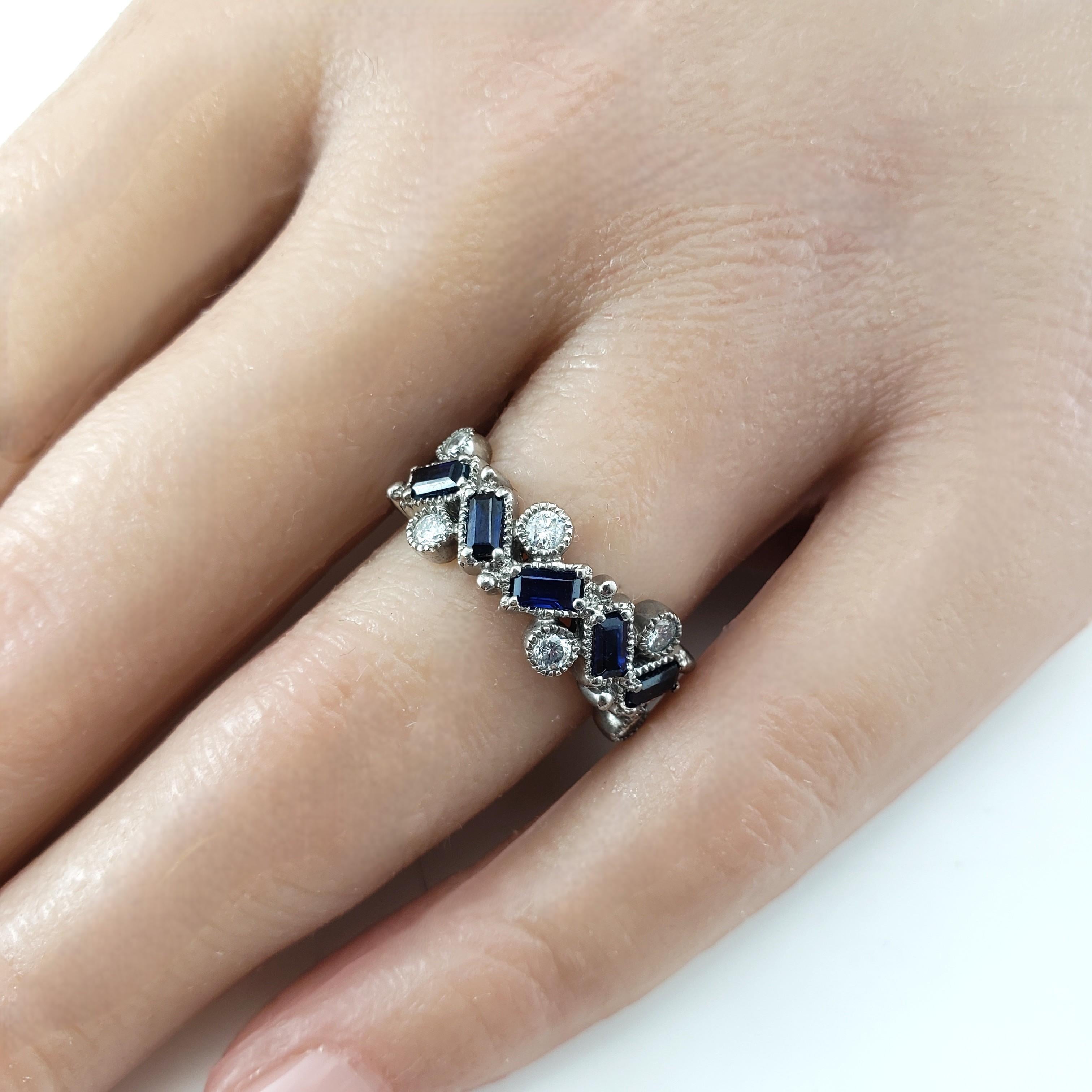 14K Weißgold Saphir und Diamant Band Ring Größe 7  #23316 im Angebot 1