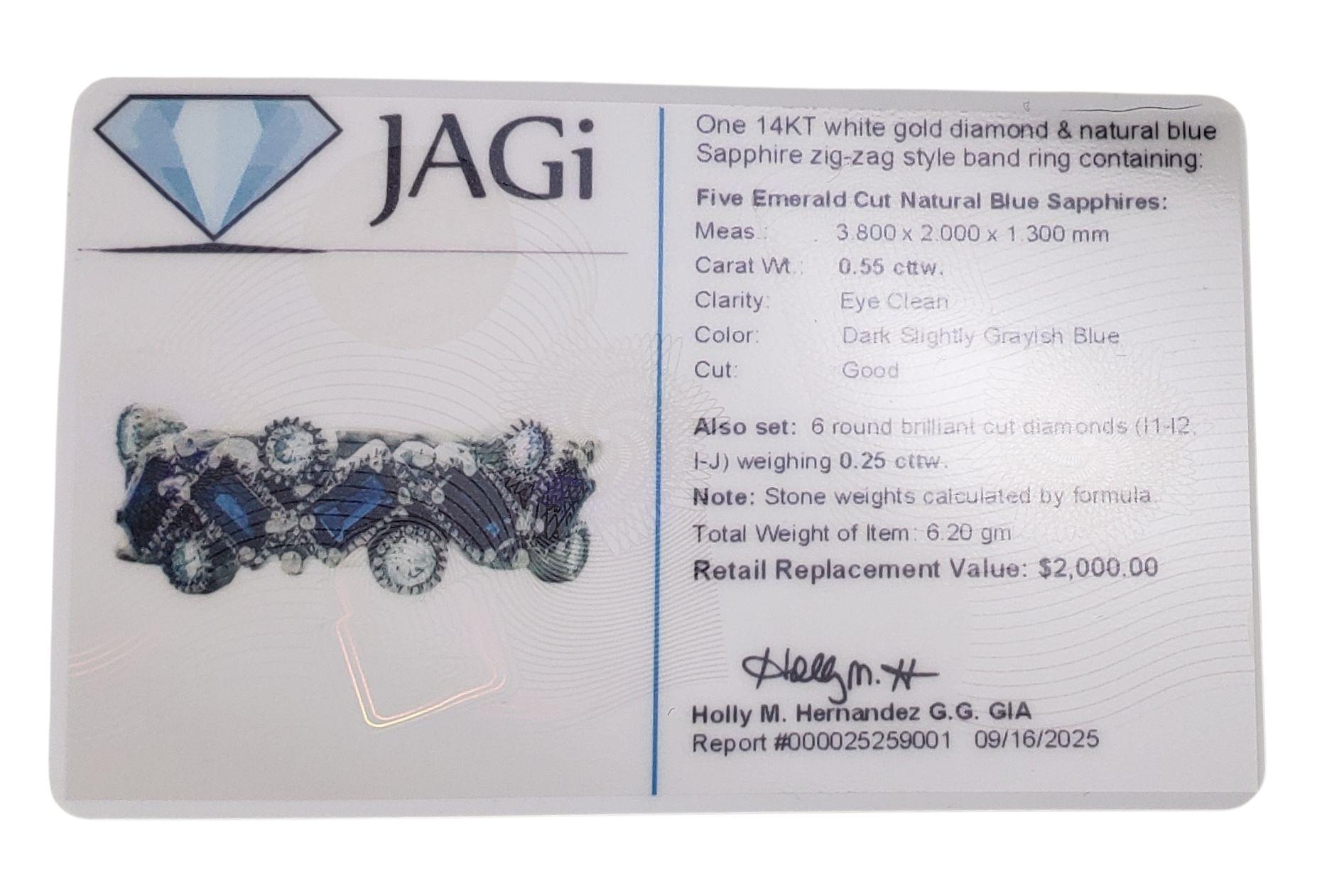 14K Weißgold Saphir und Diamant Band Ring Größe 7  #23316 im Angebot 2