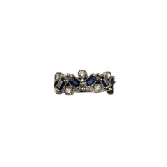 14K White Gold Sapphire and Diamond Band Ring Size 7  #23316