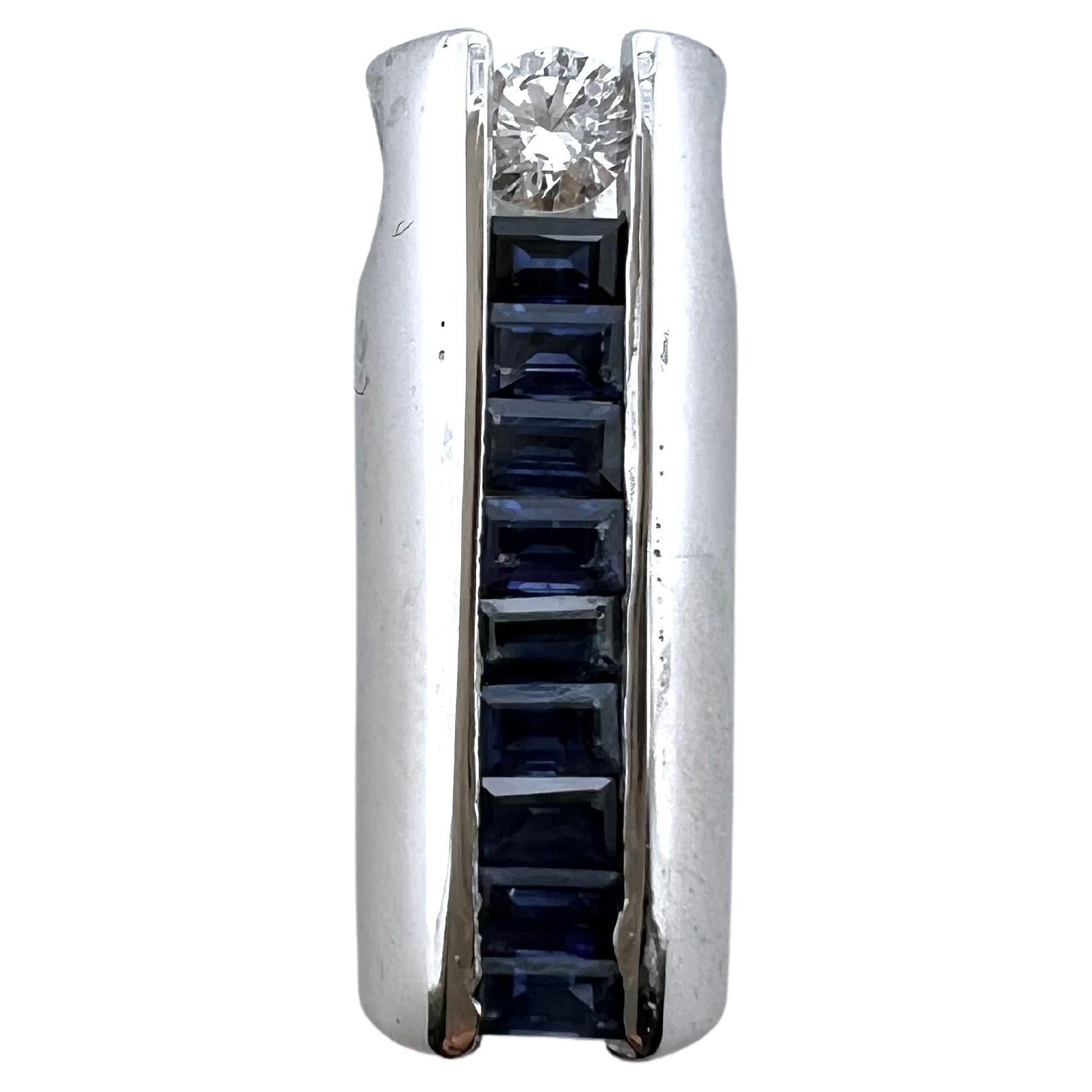 14k White Gold Sapphire and Diamond Barrel Pendant