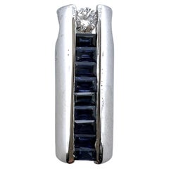 14k White Gold Sapphire and Diamond Barrel Pendant
