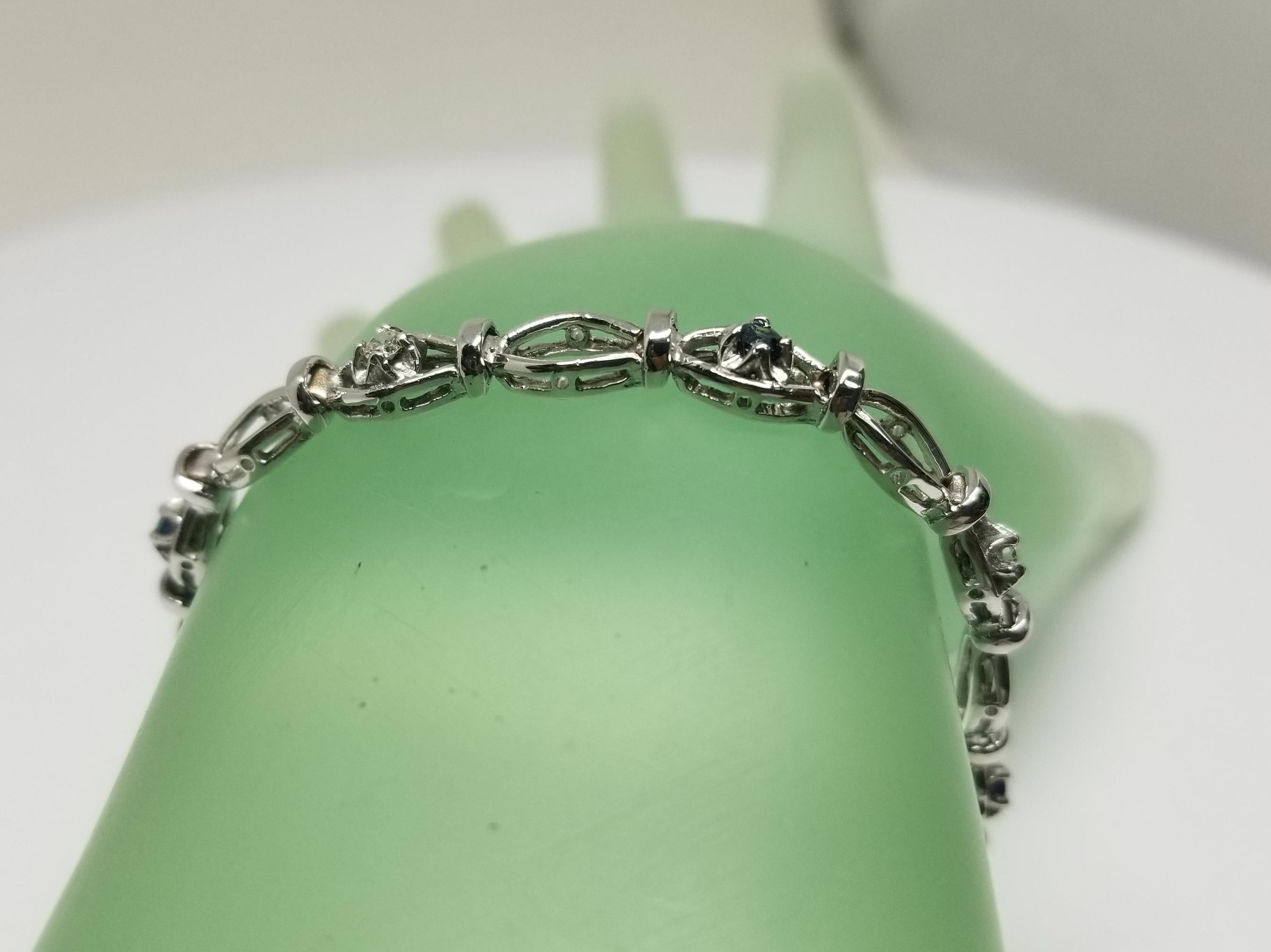 Round Cut 14 Karat White Gold Sapphire and Diamond Bracelet For Sale