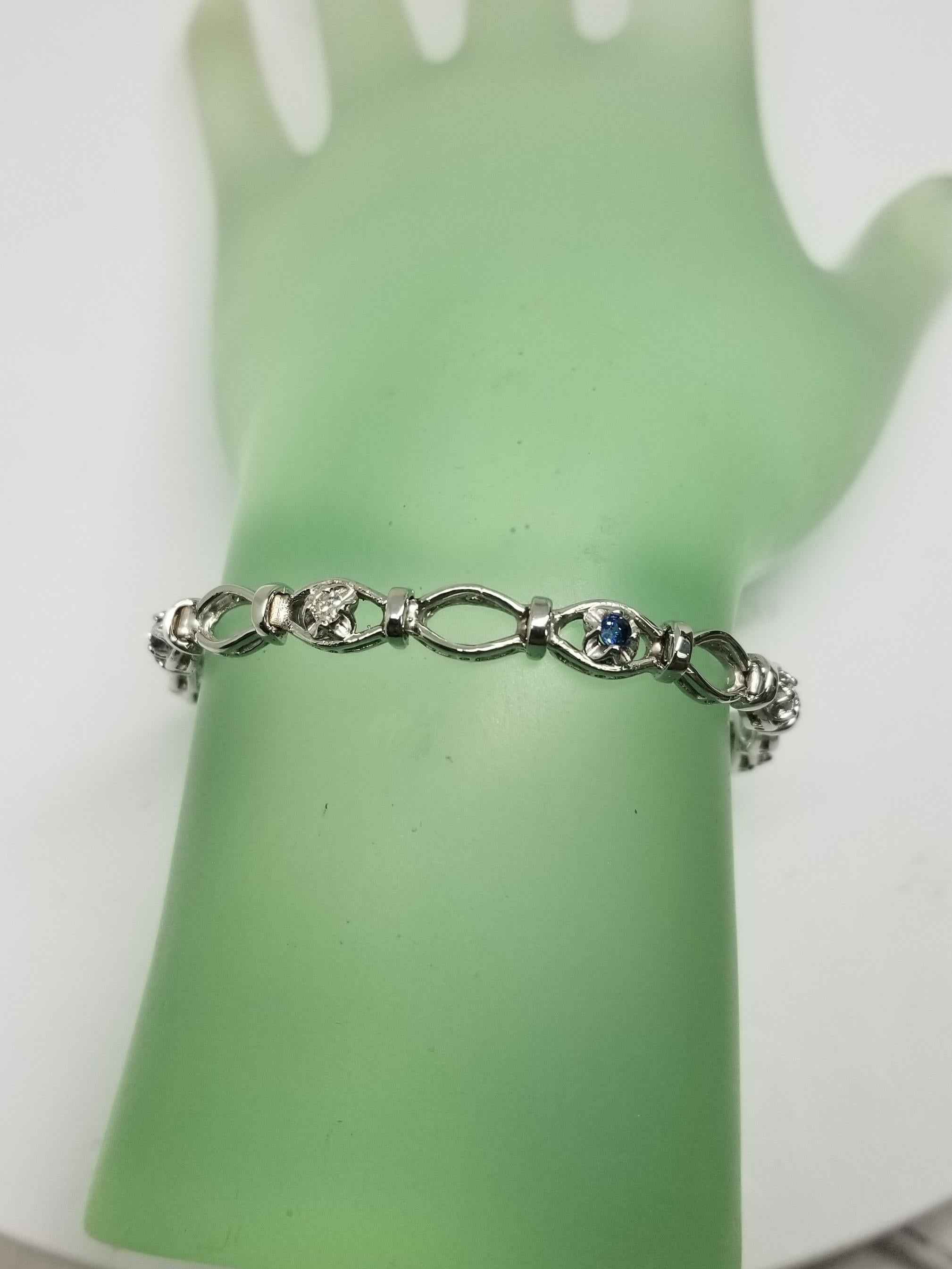 14 Karat White Gold Sapphire and Diamond Bracelet In New Condition For Sale In Los Angeles, CA