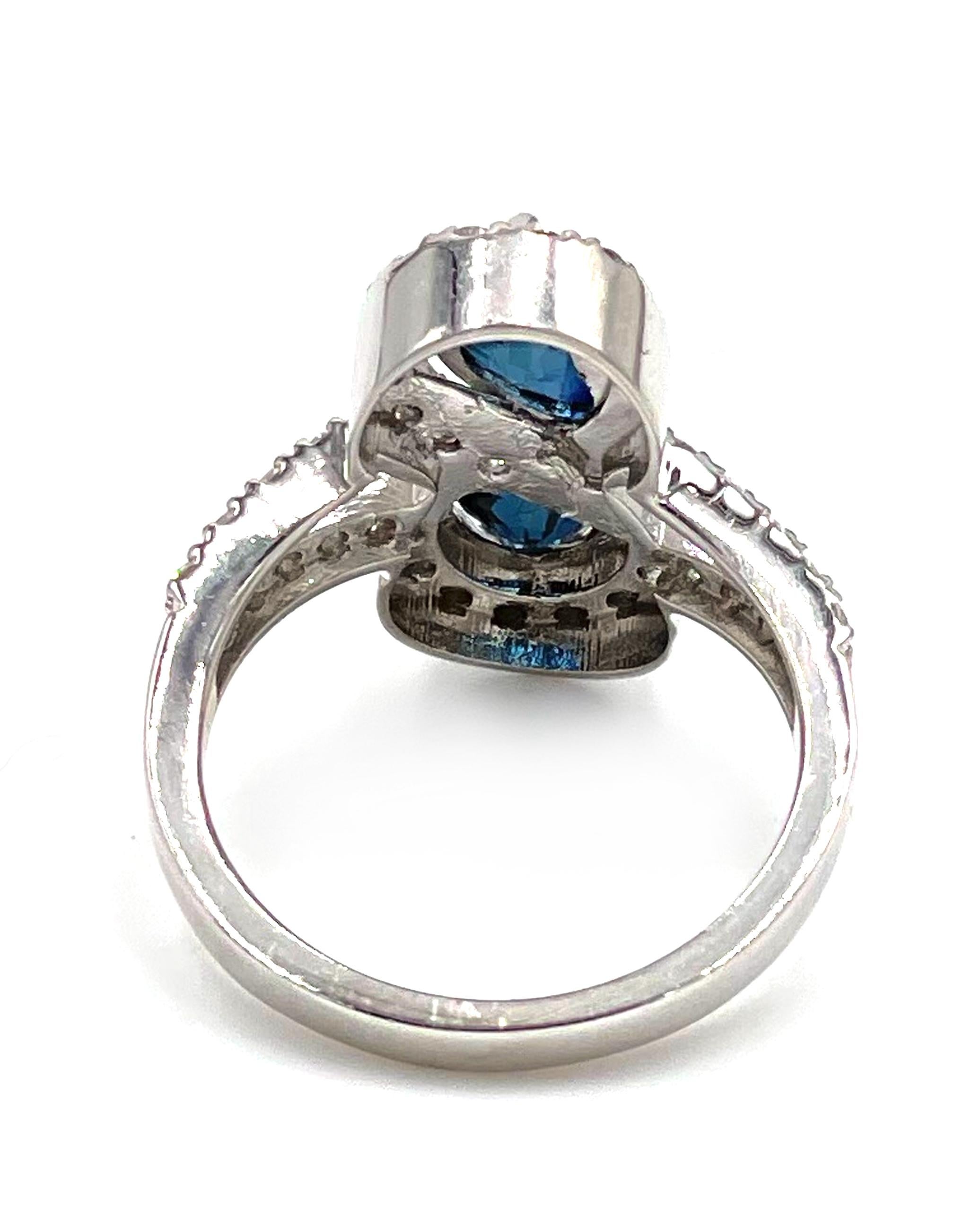 Pear Cut 14K White Gold Sapphire and Diamond Bypass Ring For Sale