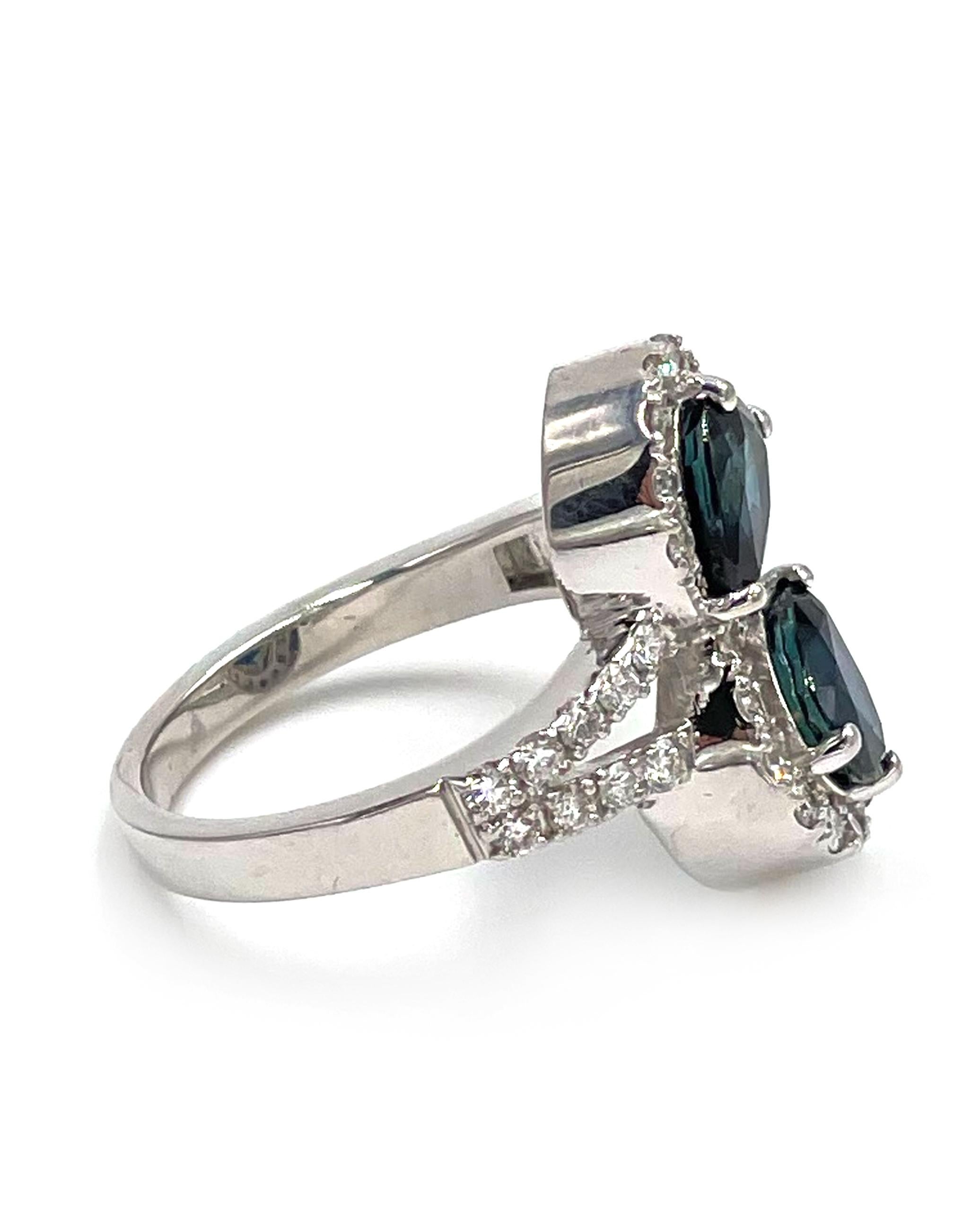 14K White Gold Sapphire and Diamond Bypass Ring In New Condition For Sale In Old Tappan, NJ