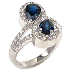 14K White Gold Sapphire and Diamond Bypass Ring