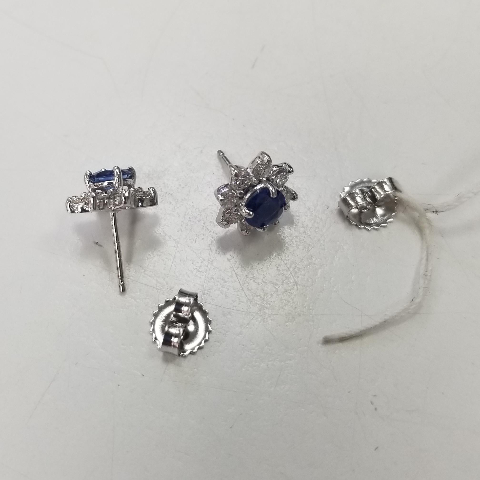 Contemporary 14k White Gold Sapphire and Diamond Cluster Earrings For Sale