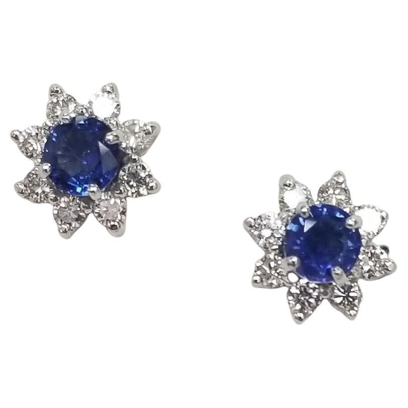 14k White Gold Sapphire and Diamond Cluster Earrings For Sale