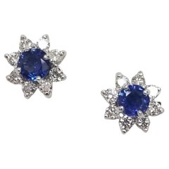 14k White Gold Sapphire and Diamond Cluster Earrings