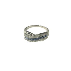 14K White Gold Sapphire and Diamond Crossover Ring Size 7 JAGi Certified #22655