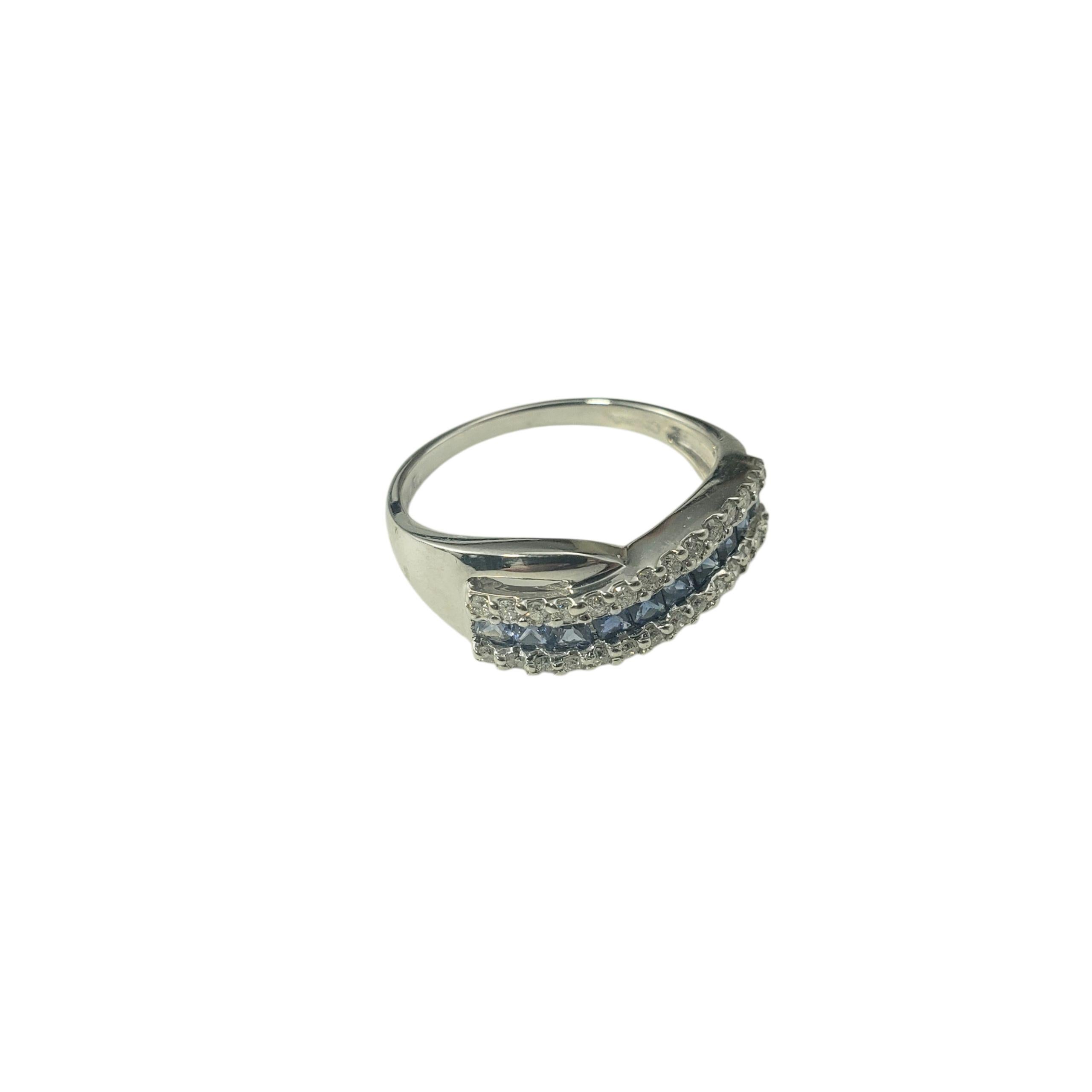 Square Cut 14K White Gold Sapphire and Diamond Crossover Ring Size 7 JAGi Certified #22655 For Sale