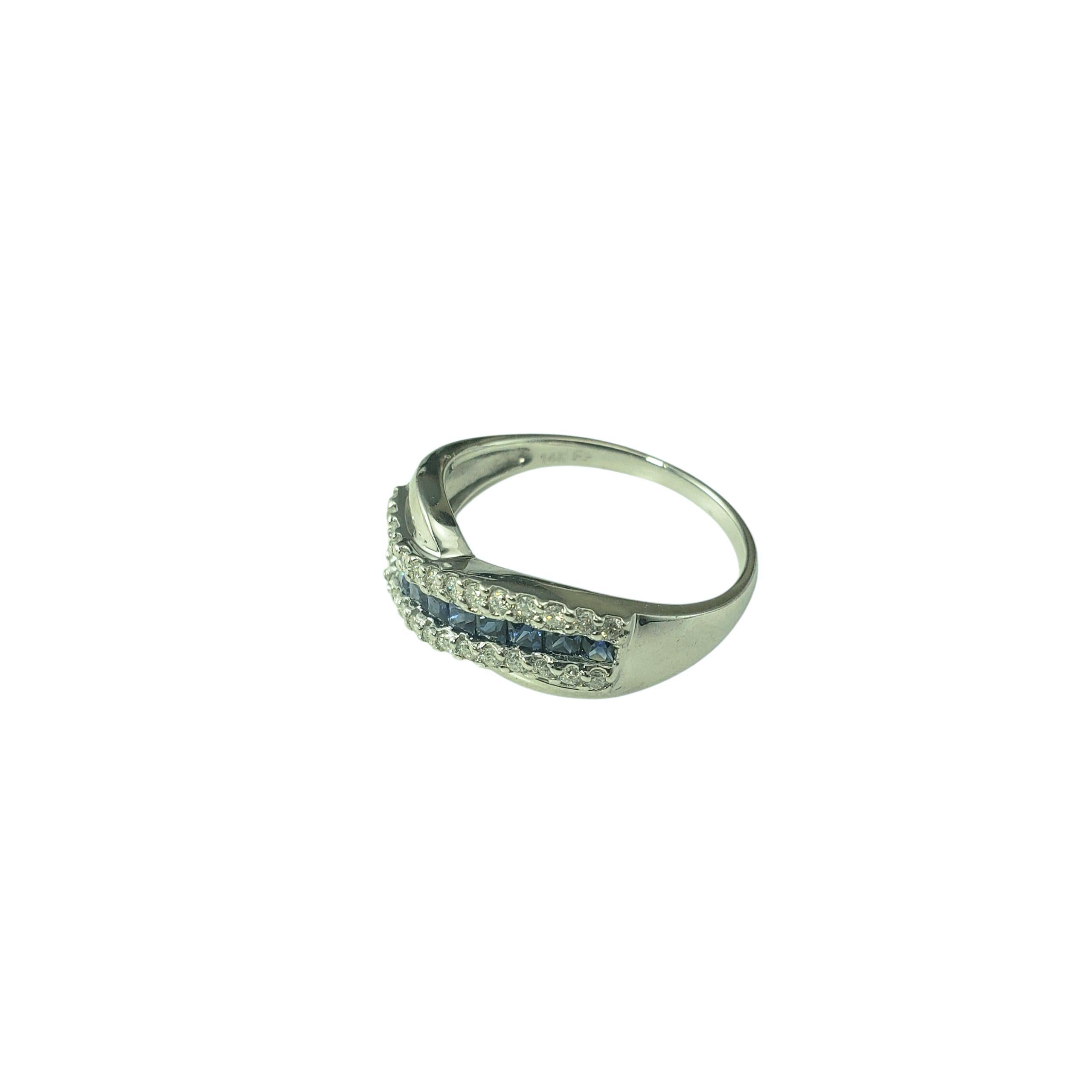 14K White Gold Sapphire and Diamond Crossover Ring Size 7 JAGi Certified #22655 In Good Condition For Sale In Washington Depot, CT