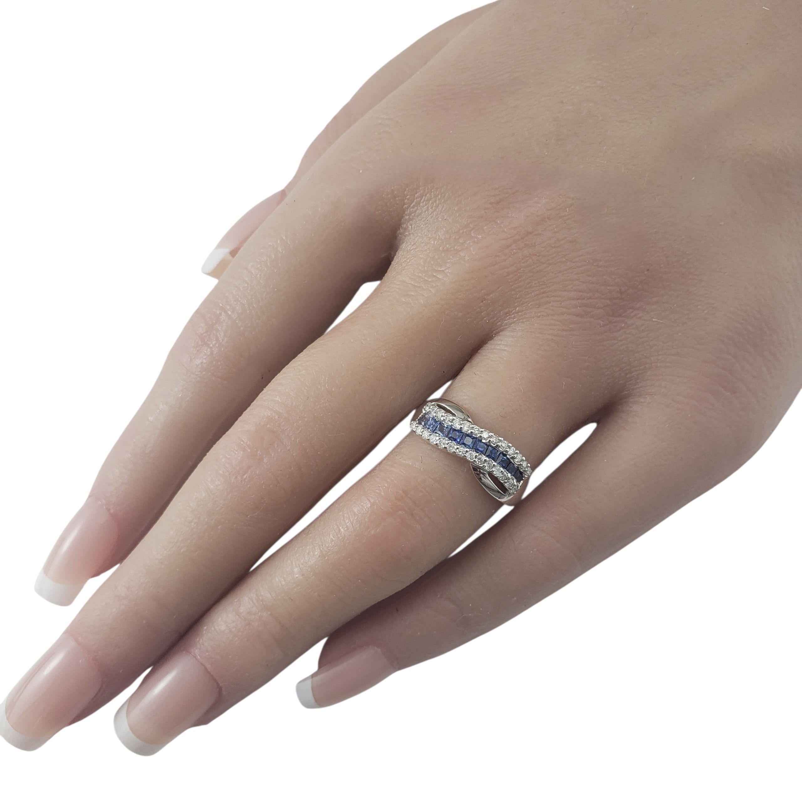 14K White Gold Sapphire and Diamond Crossover Ring Size 7 JAGi Certified #22655 For Sale 2