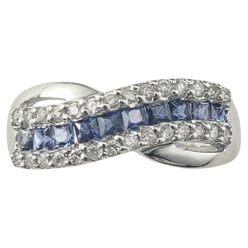 14K White Gold Sapphire and Diamond Crossover Ring Size 7 JAGi Certified #22655 For Sale