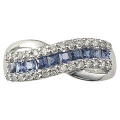 14K White Gold Sapphire and Diamond Crossover Ring Size 7 JAGi Certified #22655