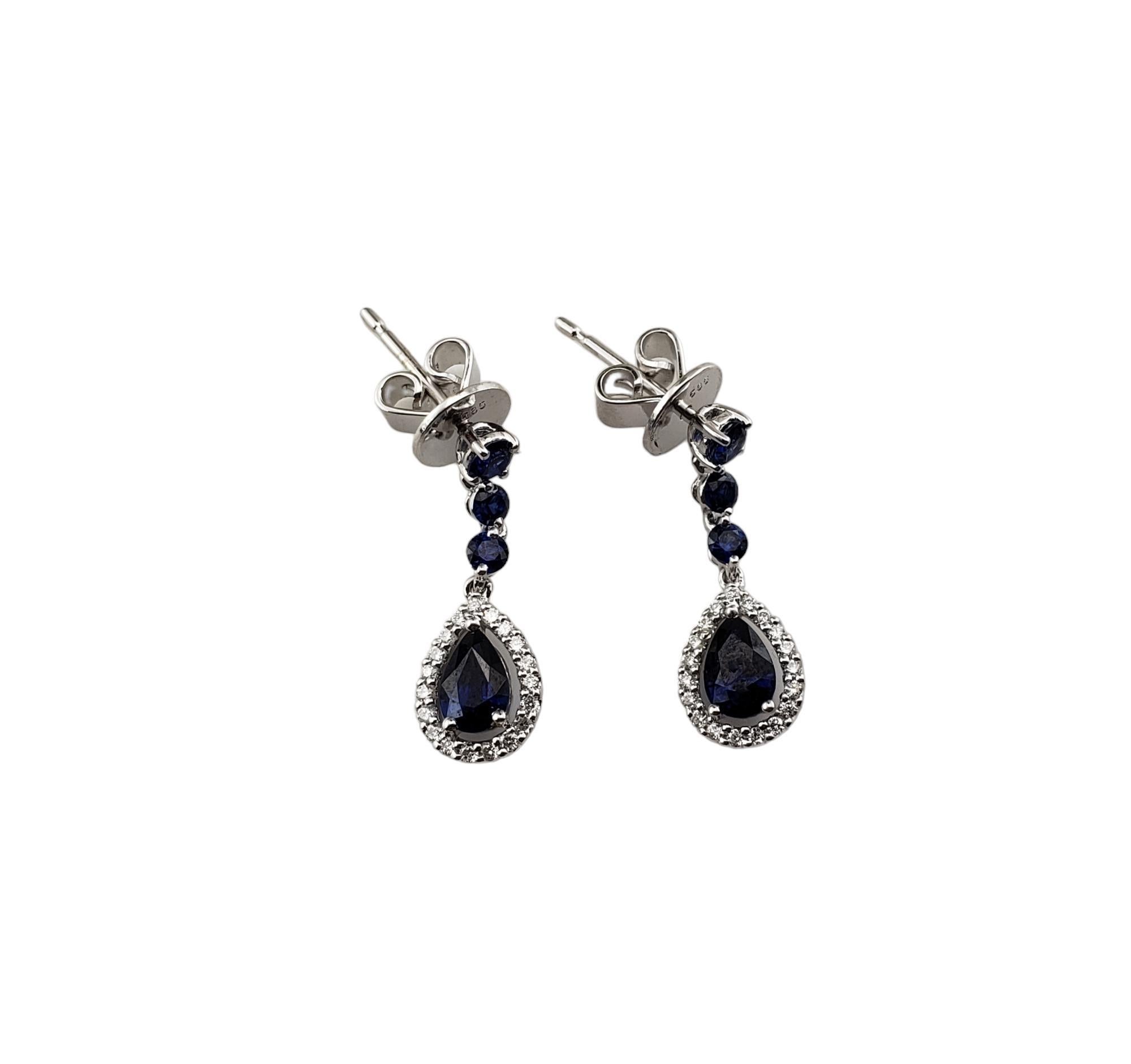 Pear Cut 14K White Gold Sapphire and Diamond Drop Earrings #15951 For Sale