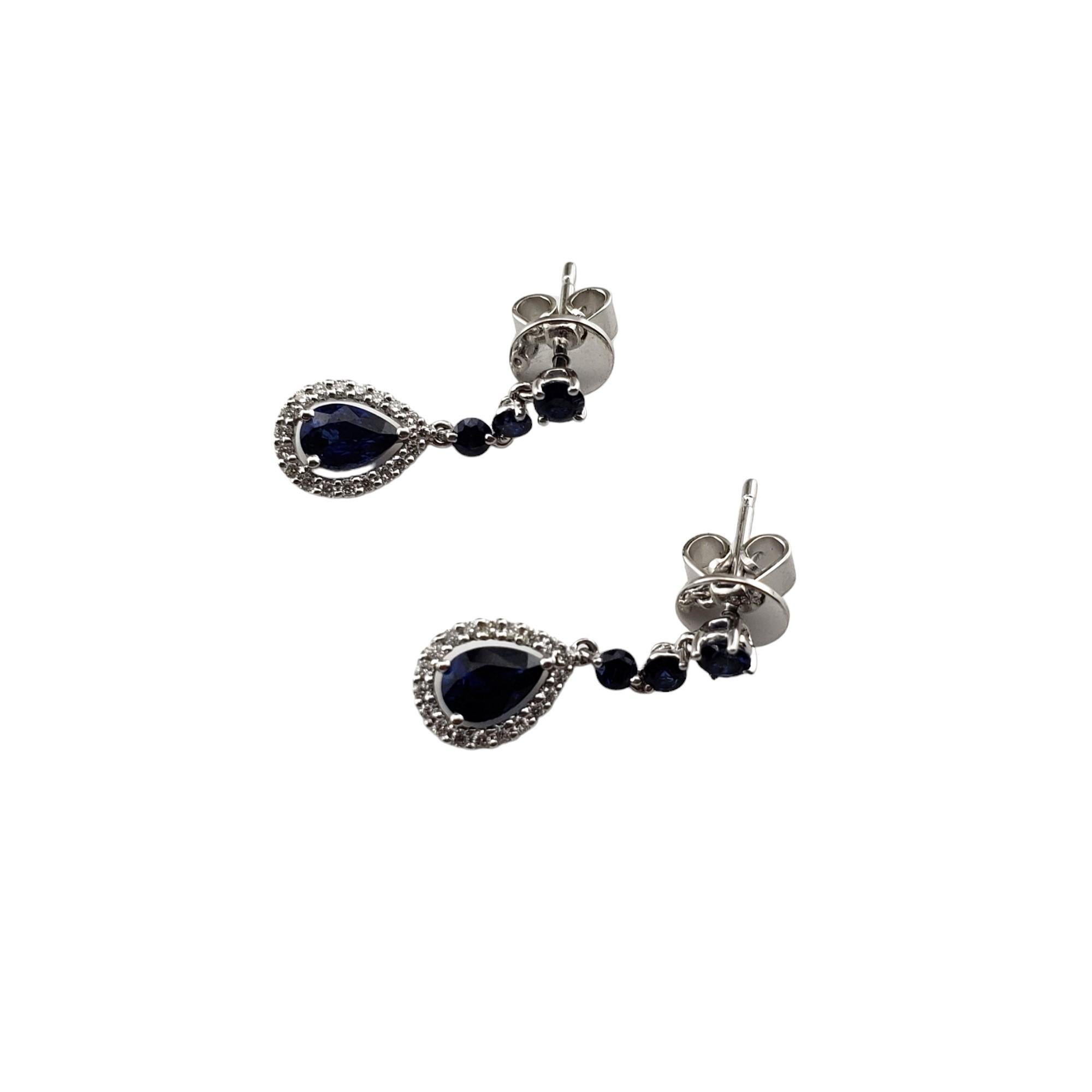 14K White Gold Sapphire and Diamond Drop Earrings #15951 In Good Condition For Sale In Washington Depot, CT