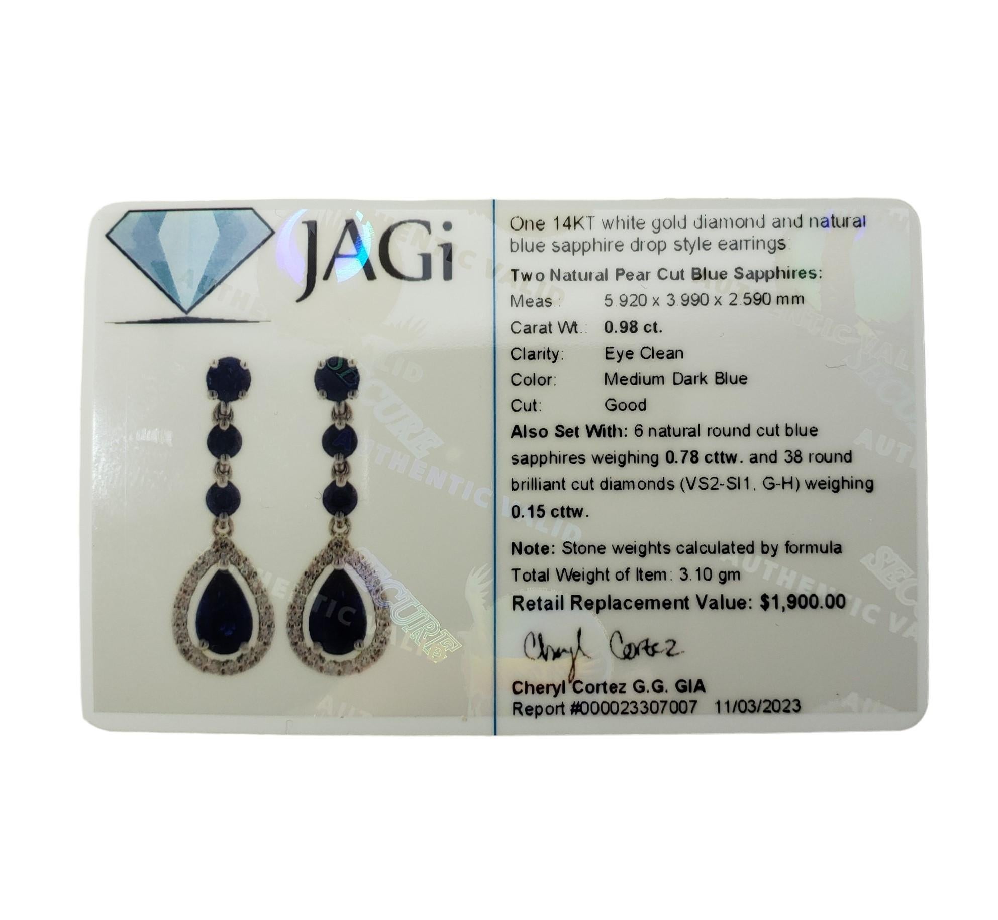 14K White Gold Sapphire and Diamond Drop Earrings #15951 For Sale 3