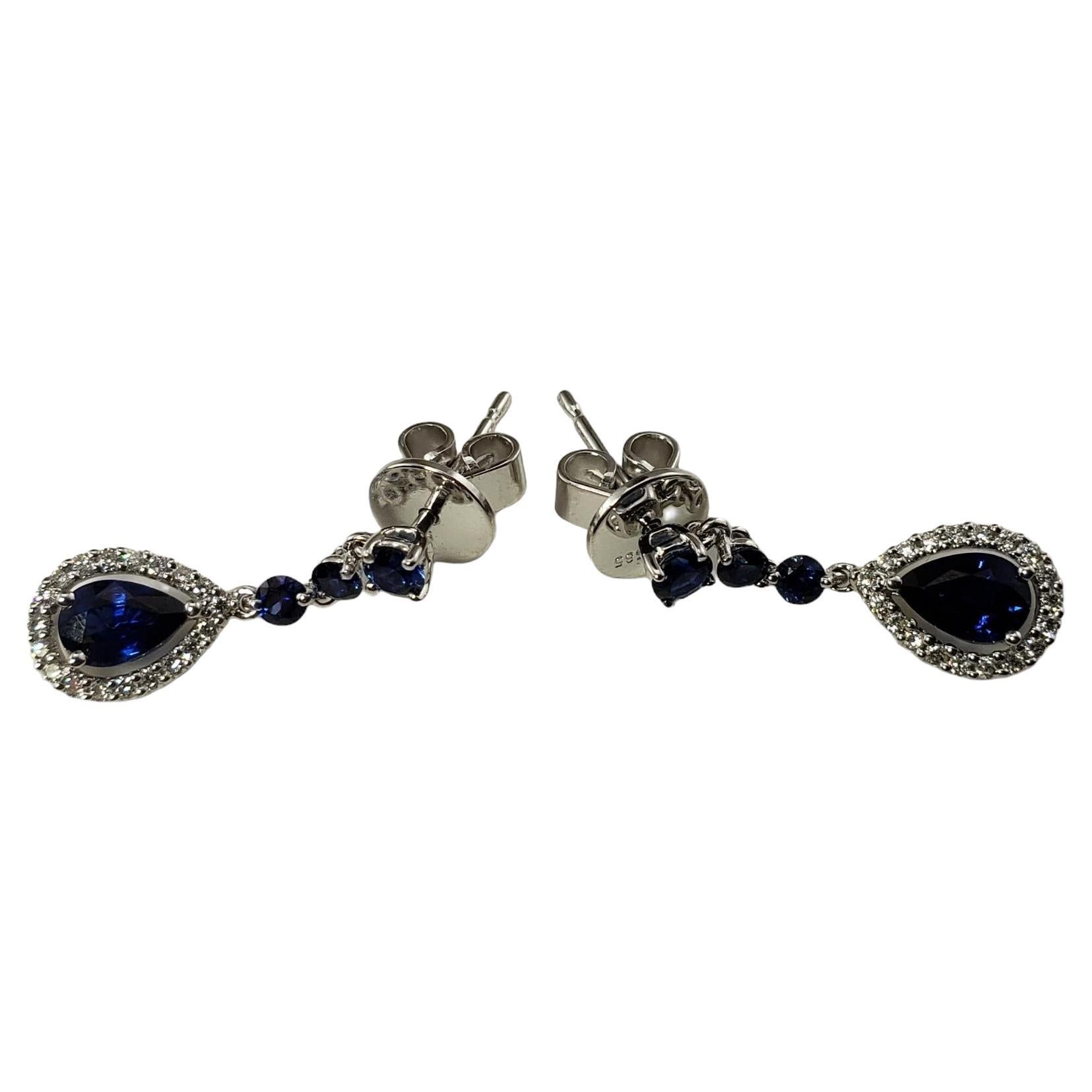 Boucles d'oreilles pendantes en or blanc 14 carats avec saphirs et diamants n°15951