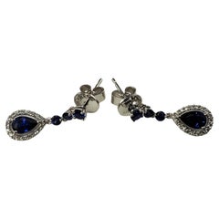 14K White Gold Sapphire and Diamond Drop Earrings #15951