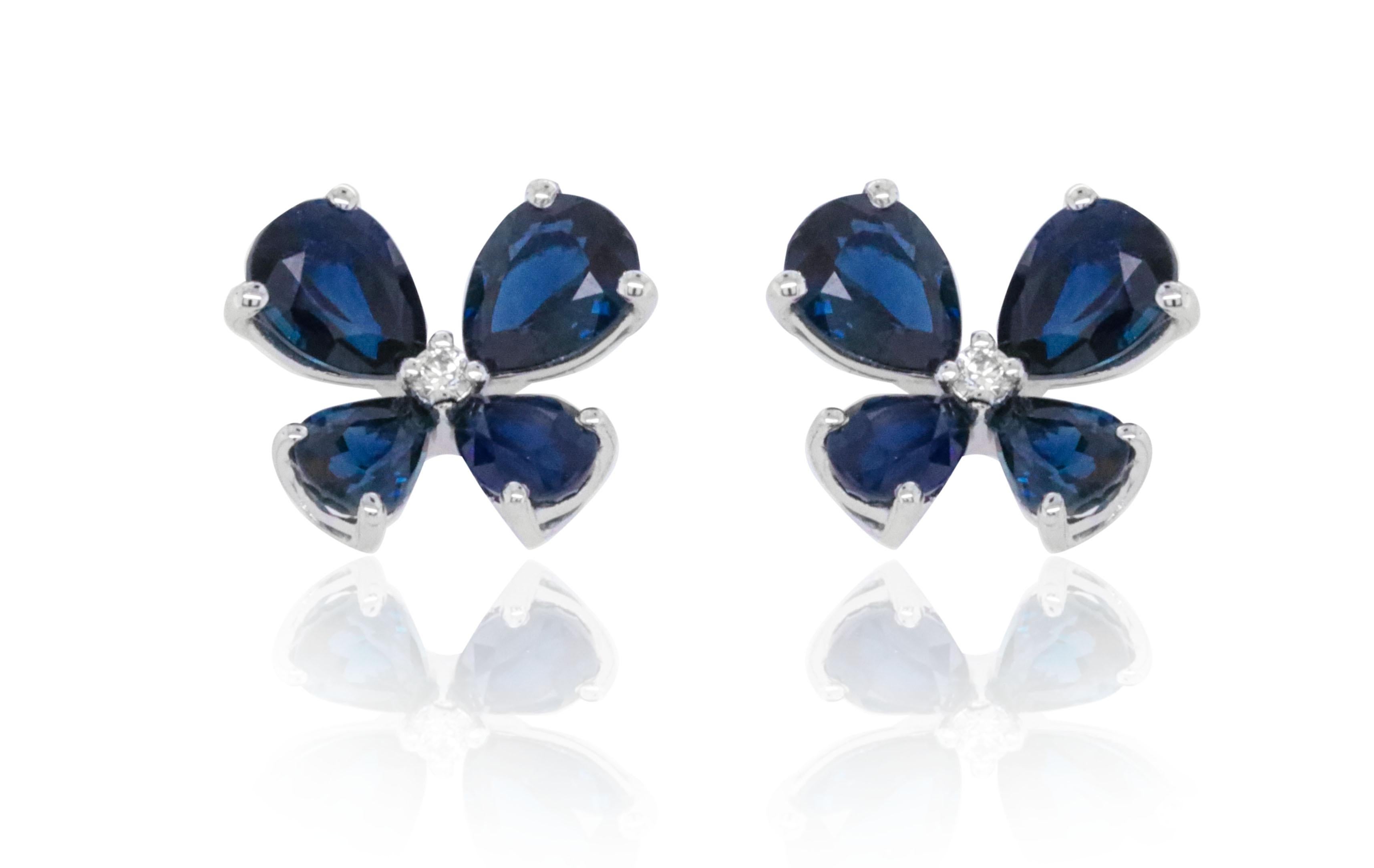 Round Cut 14K White Gold Sapphire and Diamond Earrings