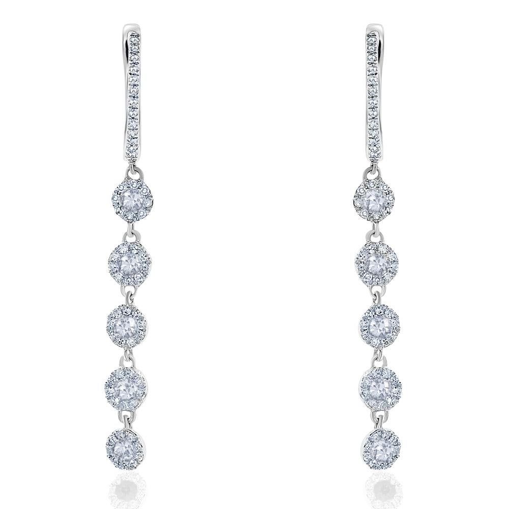 Round Cut 14K White Gold Sapphire and Diamond Earrings