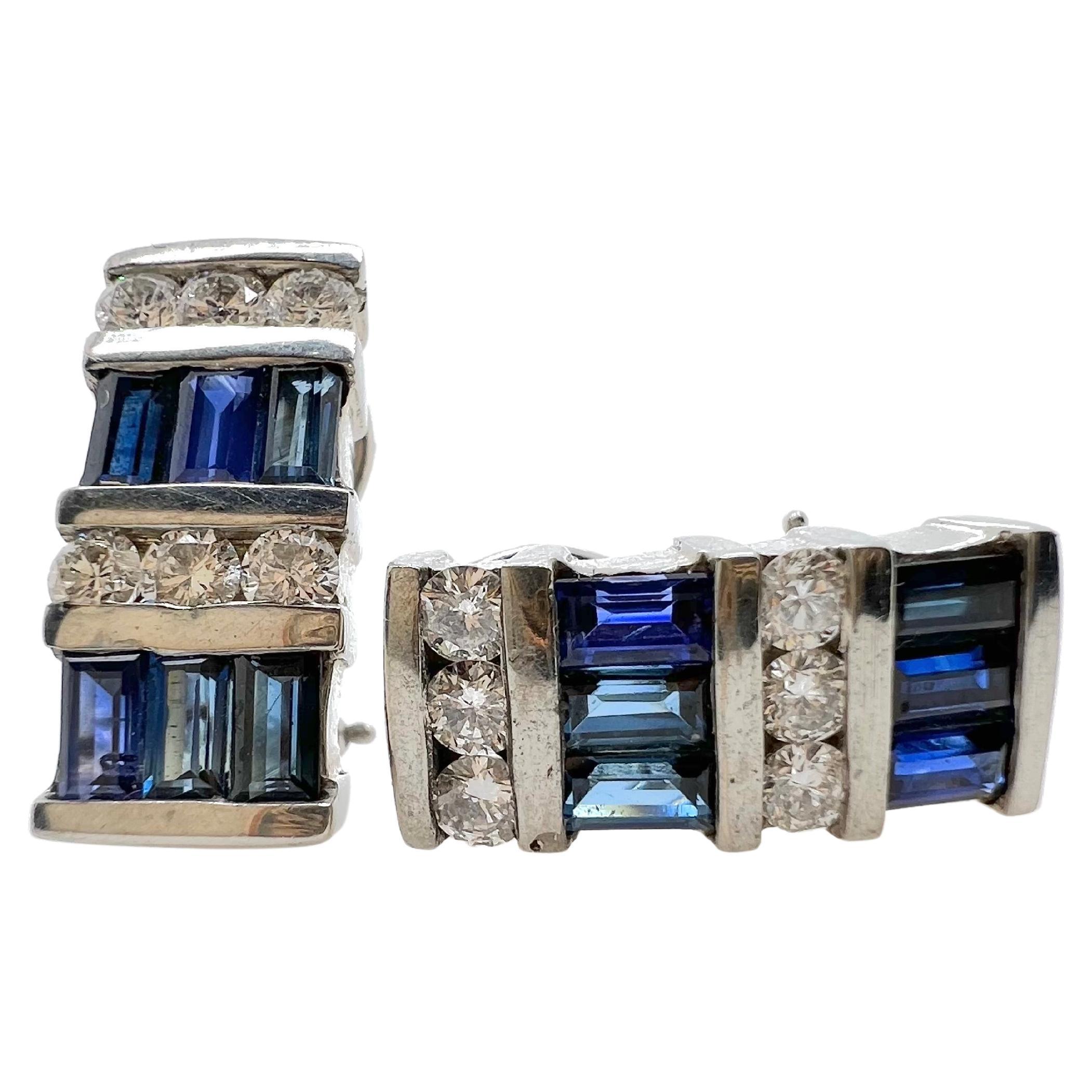 14k White Gold Sapphire and Diamond Earrings In New Condition For Sale In Carrollton, TX