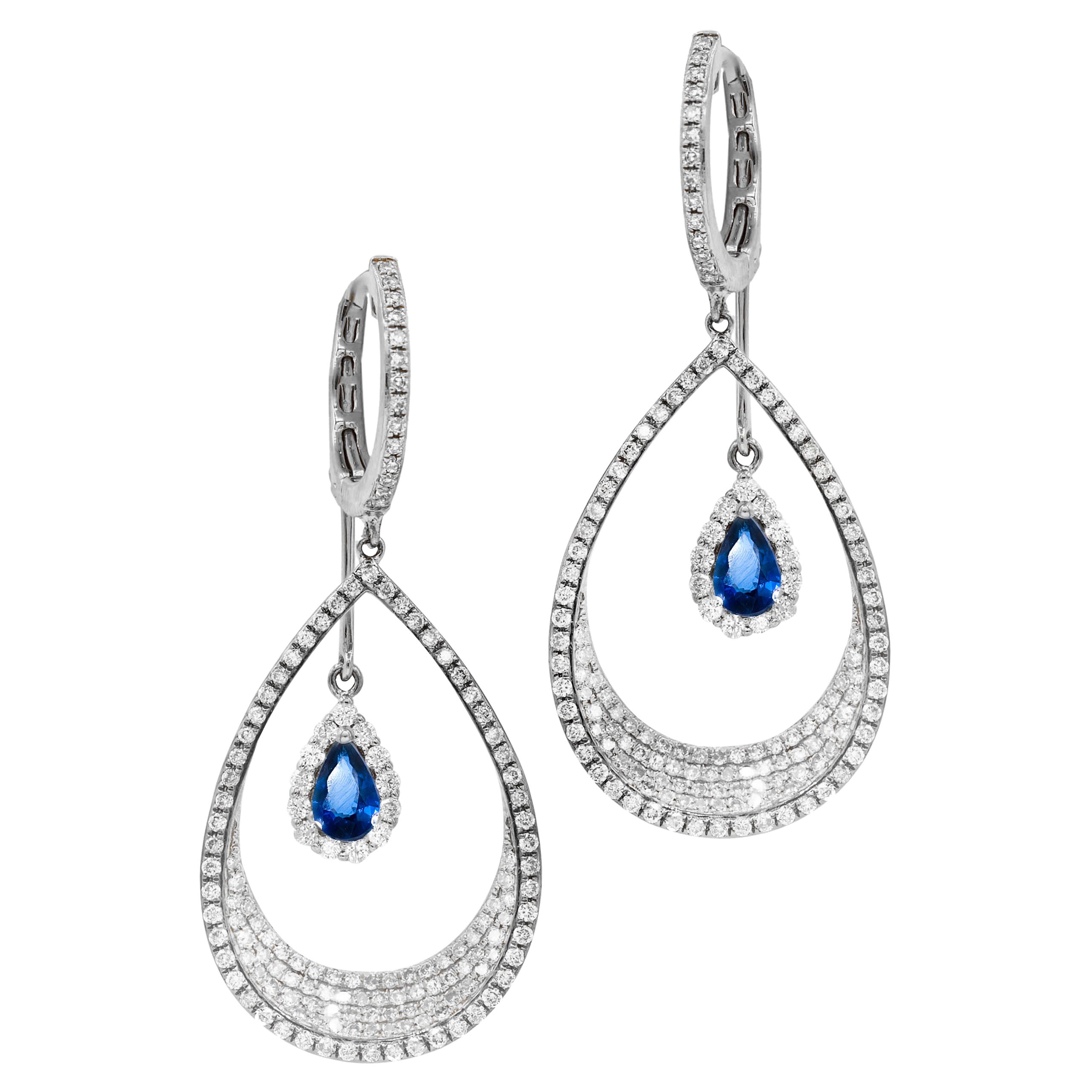 Orecchini con zaffiro e diamante in oro bianco 14K