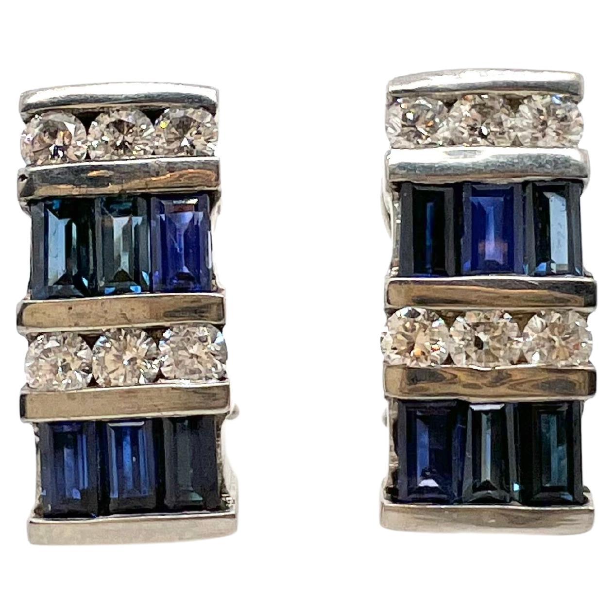 14k White Gold Sapphire and Diamond Earrings For Sale