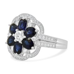 14K White Gold Sapphire and Diamond Flower Ring