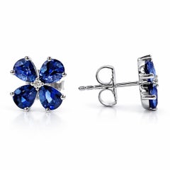 Borchie a fiore con zaffiro e diamante in oro bianco 14K