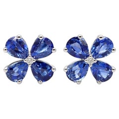 Boucles d'oreilles fleur en or blanc 14K saphir et diamant